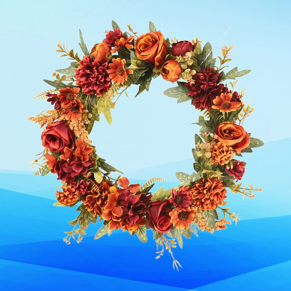 

1PC Simulated Rose Wreath Wall Hanging Decor Decorative Garland Artificial Wreath Pendant