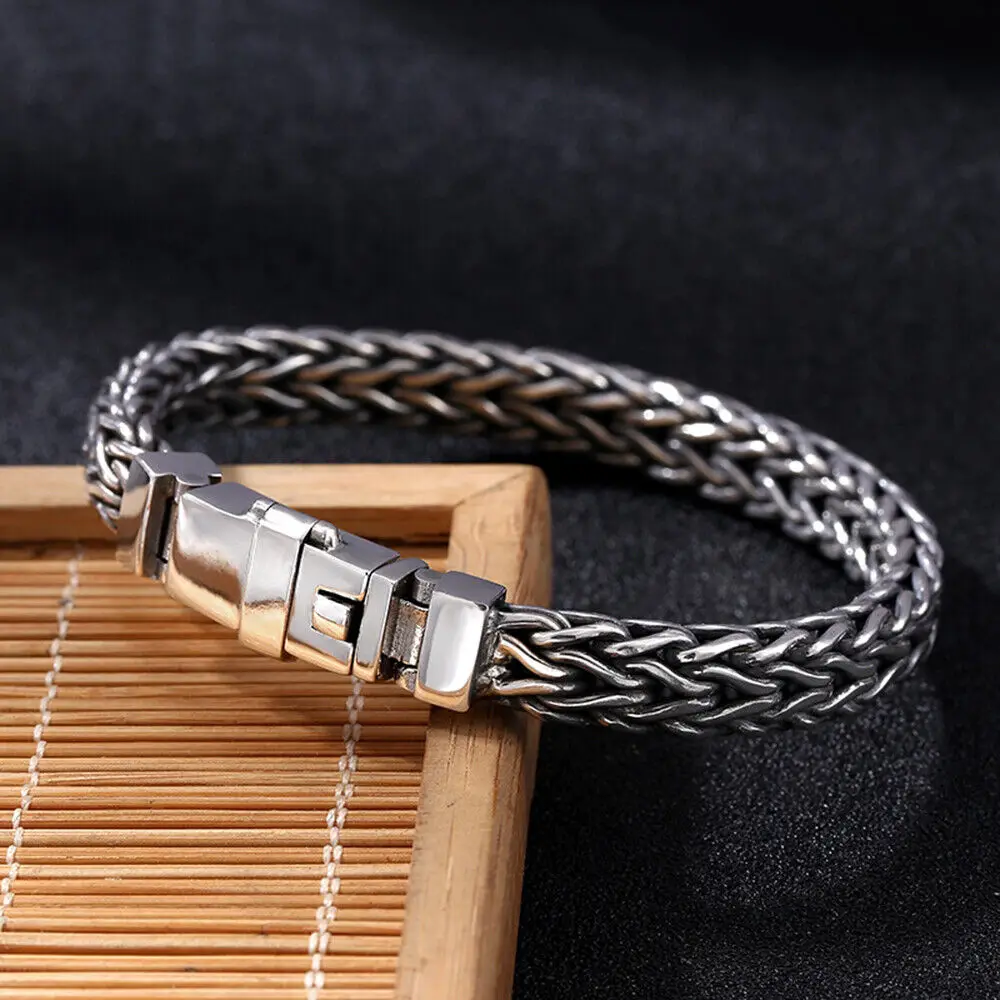 

Real 925 Sterling Silver Women Men's Bracelet 8mm Wheat Link Bracelet 7.87inch