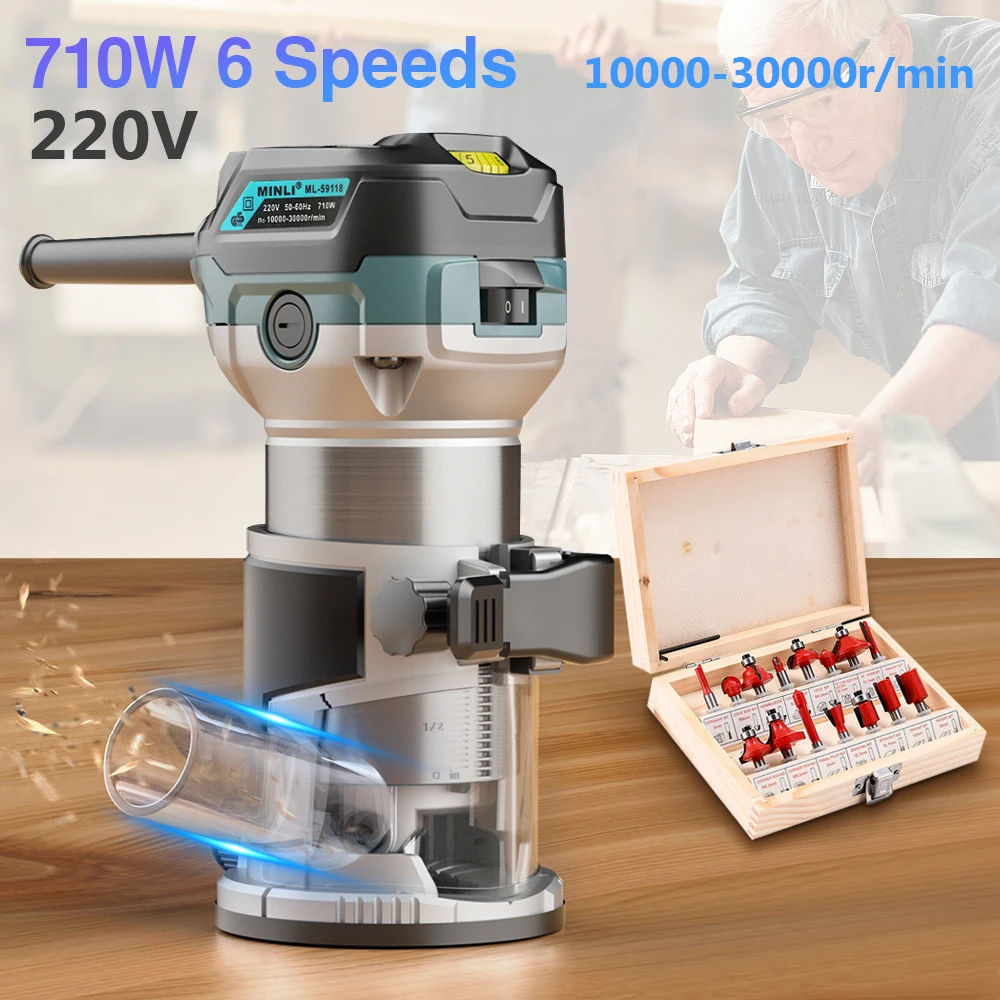 Wood Milling Cutter 220V 710W Electric Trimmer Router Engraving Machine Carpentry Manual Trimming Woodworking Laminate Trimmer