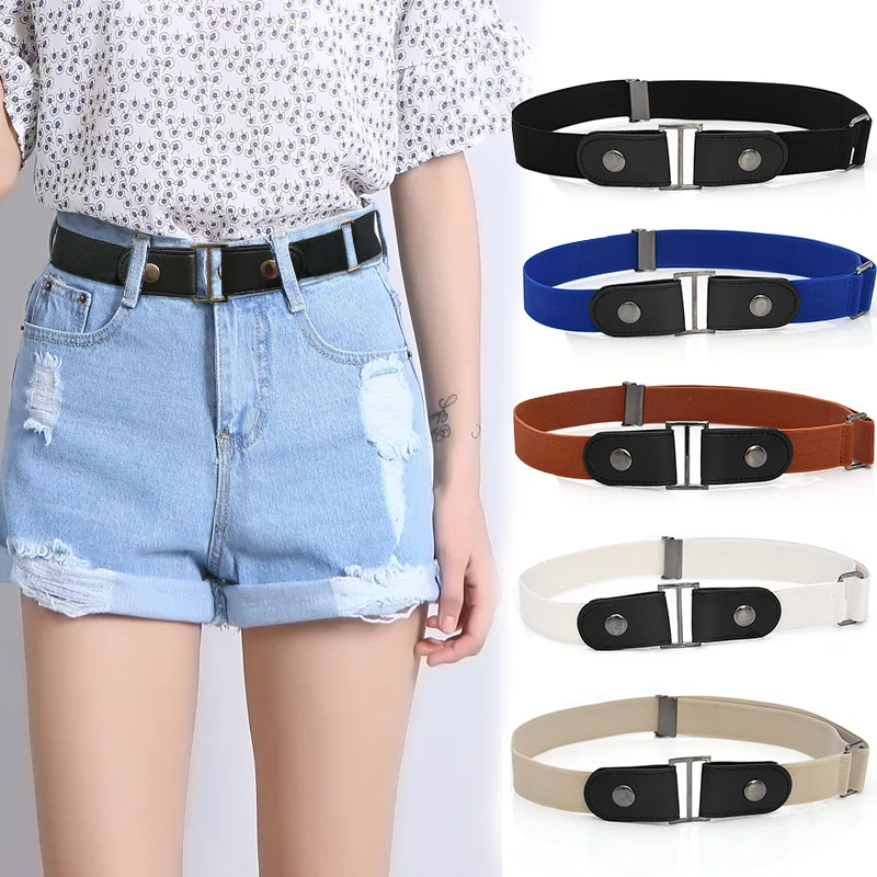 Imitation Leather Slim Fit elastic invisible belt jeans simple and versatile men's and women's lazy belt