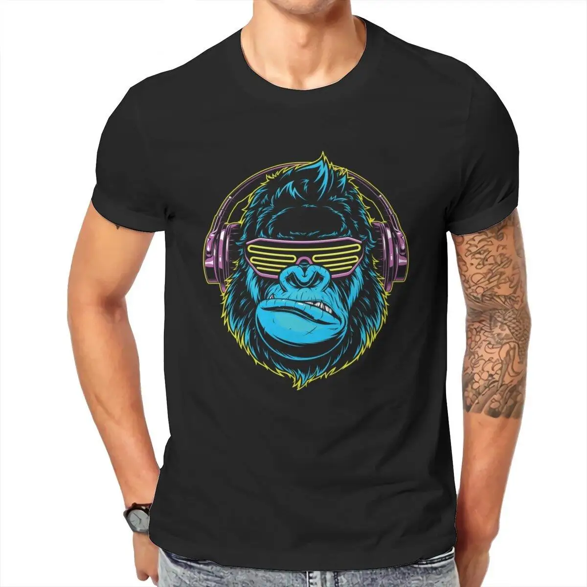 Awesome Monkey Dj Gorilla T-Shirts Men Crewneck 100% Cotton T Shirts Animal Short Sleeve Tees Plus Size Clothes