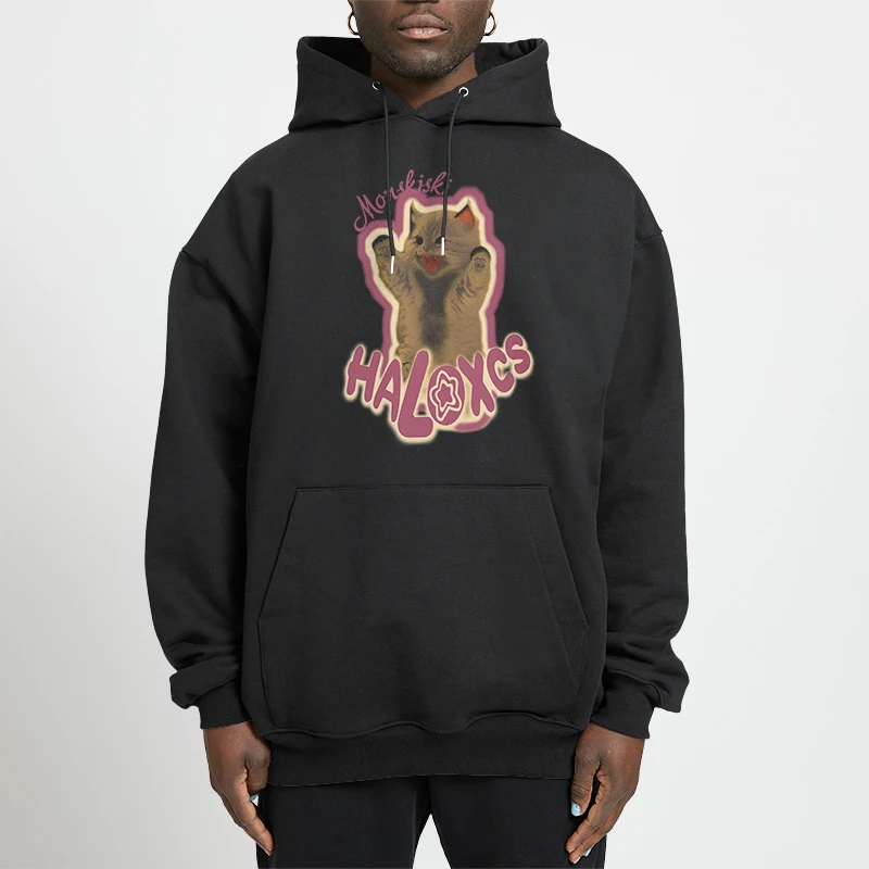 

American retro trend cool cat Printed Loose Hooded Spring Autumn Oversized Unisex Style Thin Fleece Pullover Long Sleeve Hoodies