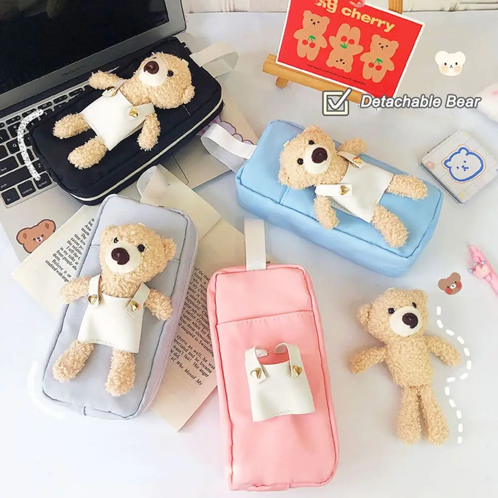 

Чехол для карандашей большой вместимости, милый розовый чехол с медведем и куклой из ткани Оксфорд, чехол на молнии для ручек, чехол для хран...