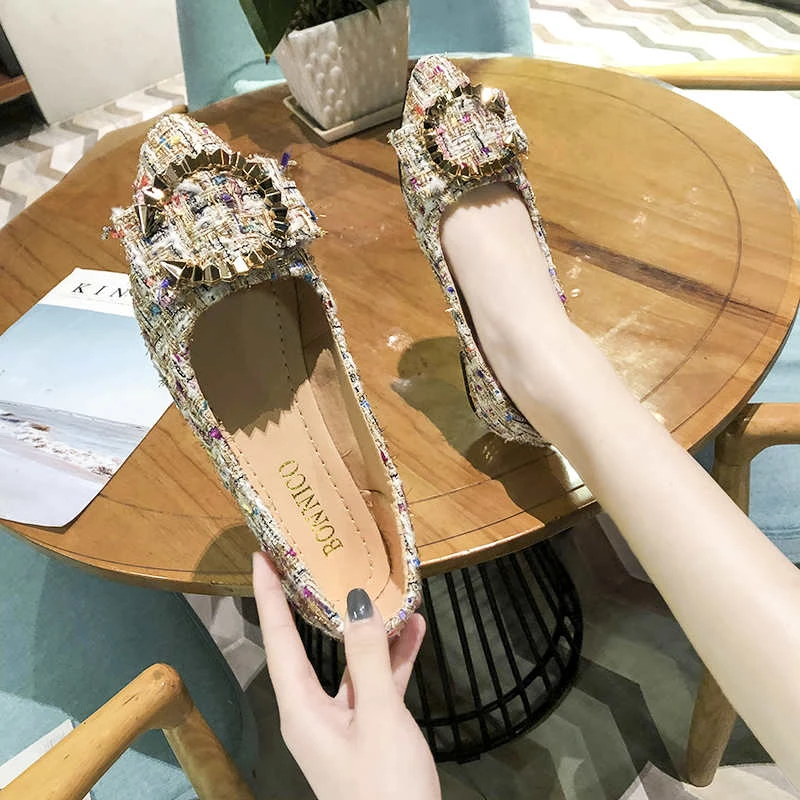 

2022 Fashion Women Slip on Elegant Breathable Flat Shallow Comfortable Casual Pointed Toe Vintag Single Shoes Zapatillas Mujer