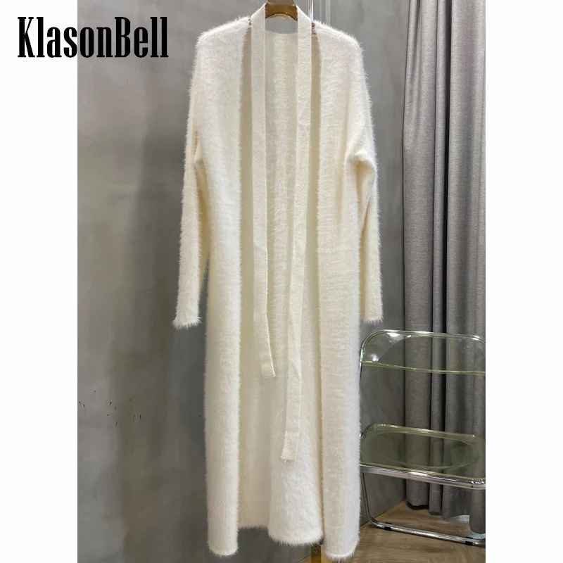 

9.20 KlasonBell Fashion Alpaca Knitted Long Cardigan Sweater Women With Belt