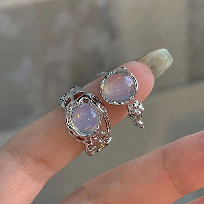 

Irregular Crystal Ring Women Trendy Open White Opal Vintage Adjustable Metal Hollow Natural Moonstone Rings Ring Jewelry Gift