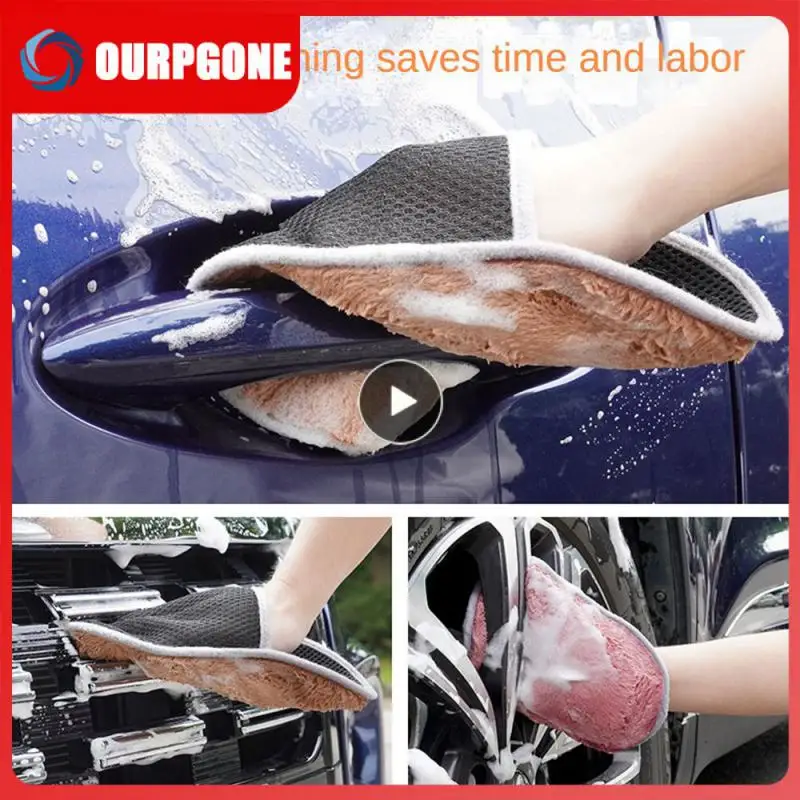 

Durable Coral Velvet Bear Paw Car Wash Towel Greater Palmar Surface Powerful Cleaning Car Wash Gloves Rich Foam Effective