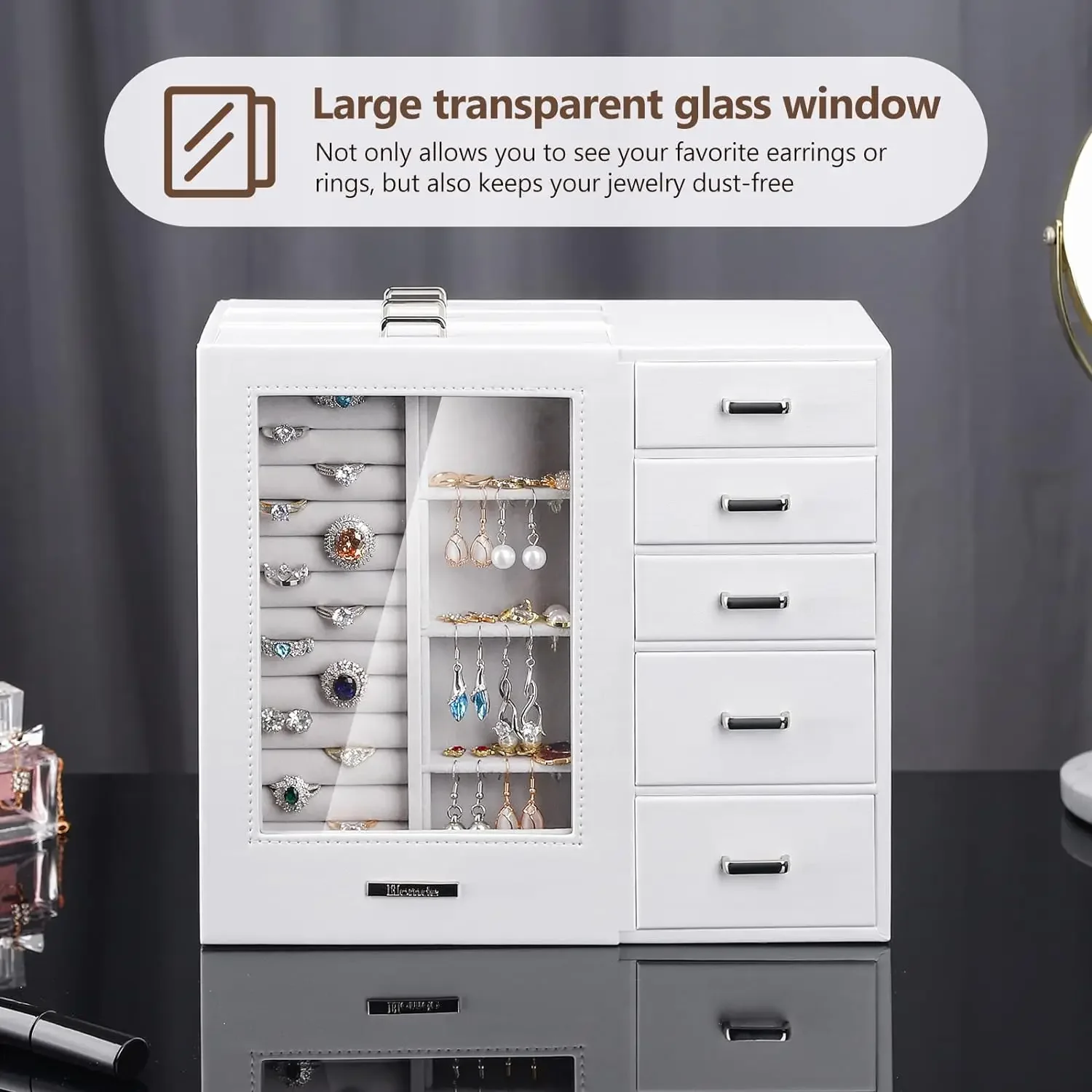 Большая шкатулка для драгоценностей/органайзер/футляр со стеклянным окном ящики