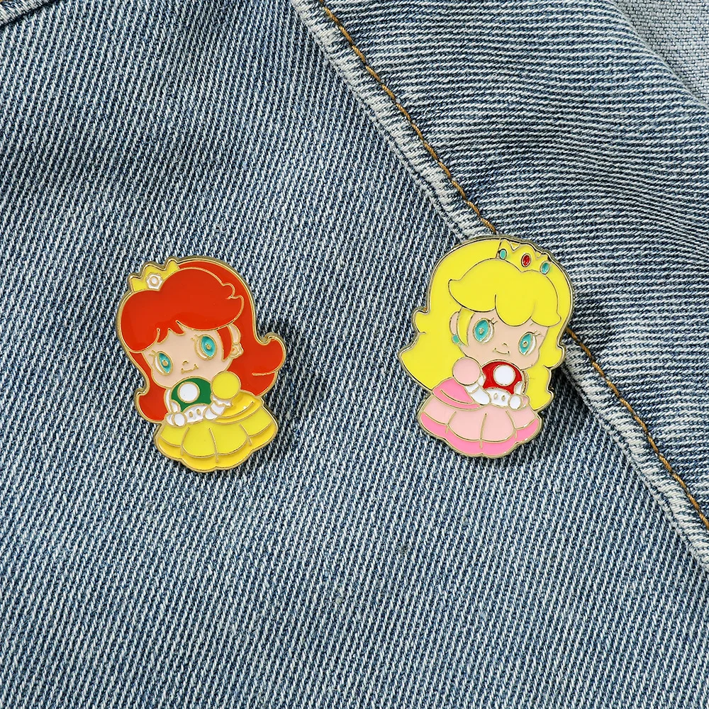 

Kawaii Super Mario Bro Brooches Anime Figure Princess Peach Daisy Lapel Pins For Backpack Accessories Cosplay Cartoon Badges