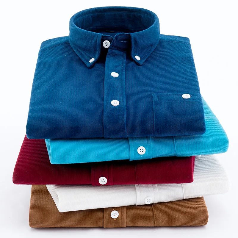 

Thick corduroy men's shirt stripe regular fit autumn winter retro long sleeve shirt men's soft comfort