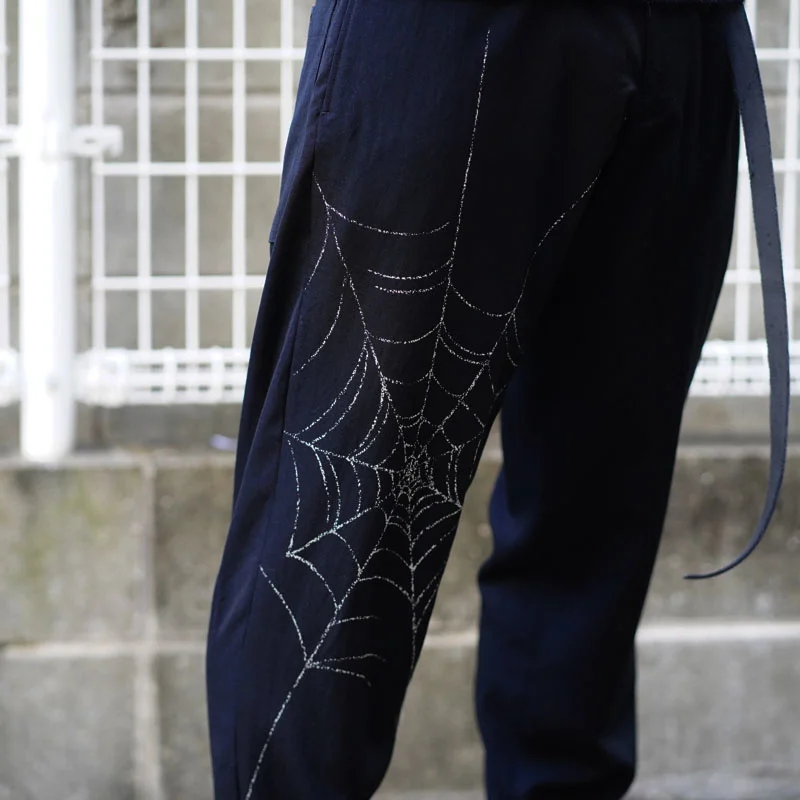 Yohji Spider Web Printing Fallow Trousers Dark Straight Tube Harun Pants For Men Wome