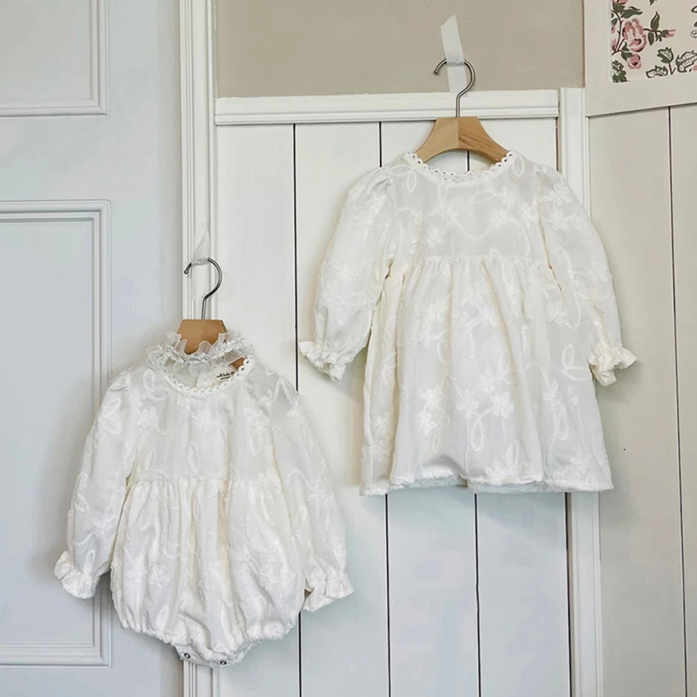 

Новинка 2023, одежда для маленьких девочек на осень и зиму, элегантное Кружевное белое детское платье принцессы с вышивкой, платье для взрослых, 1,2,3 года