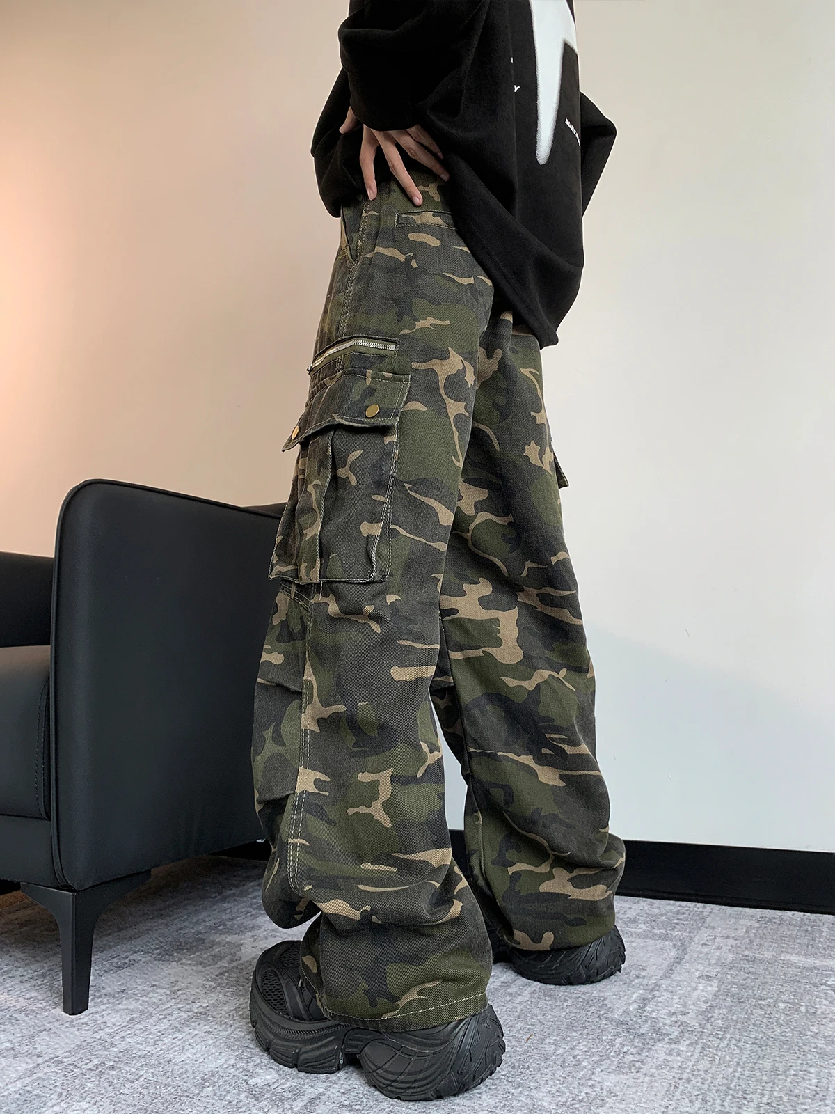 Зеленые женские джинсы с высокой талией в стиле хип-хоп модная винтажная уличная