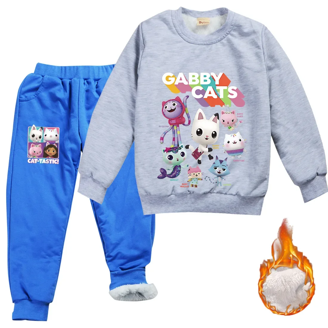 Cartoon Gabi Dolhouse Clothes Kids Gaby Chat Sweater Baby Girls Velvet Warm Sweatshirt Tops+Pants 2pcs Suit Boys Winter Clothing
