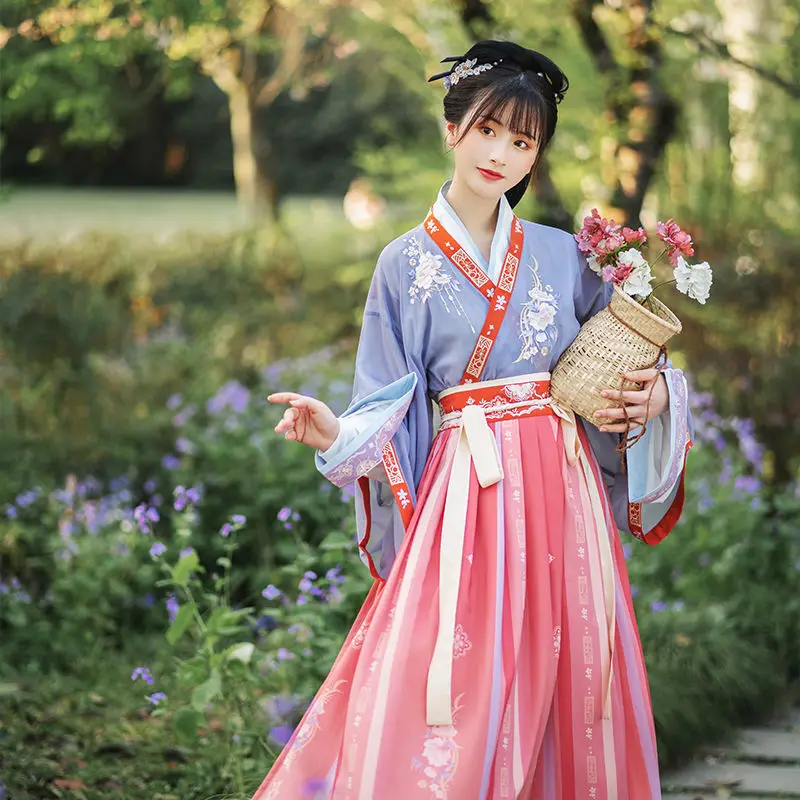 

Spring Jin Dynasty Cross-neck Short Pleated Skirt Original Ancient Chinese Traditional Costume Hanfu Female Dance Dress