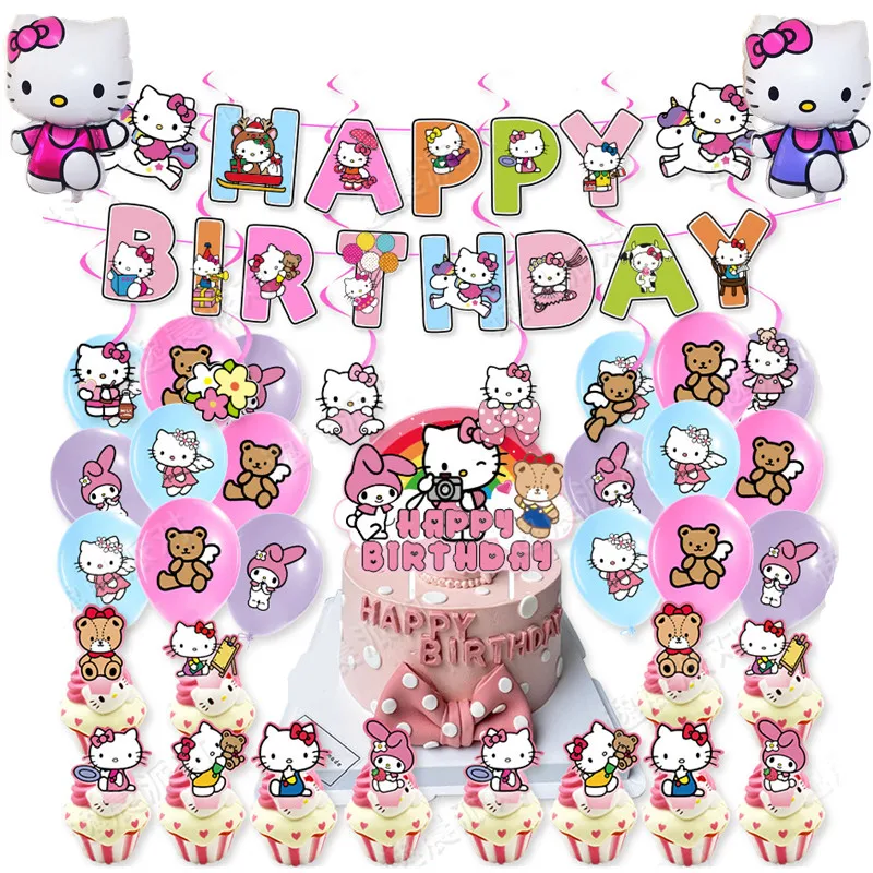 

KT Cat Theme Foil Balloon Party Supplies Kid Birthday Banner Cupcake Topper Latex Balloon Decoration Baby Shower Globos Girl Toy