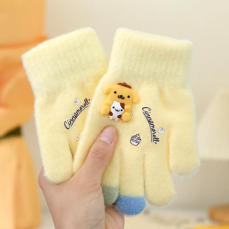 Kawaii Sanrio перчатки Kuromi My Melody морозостойкие зимние на пальцы плюшевый сенсорный