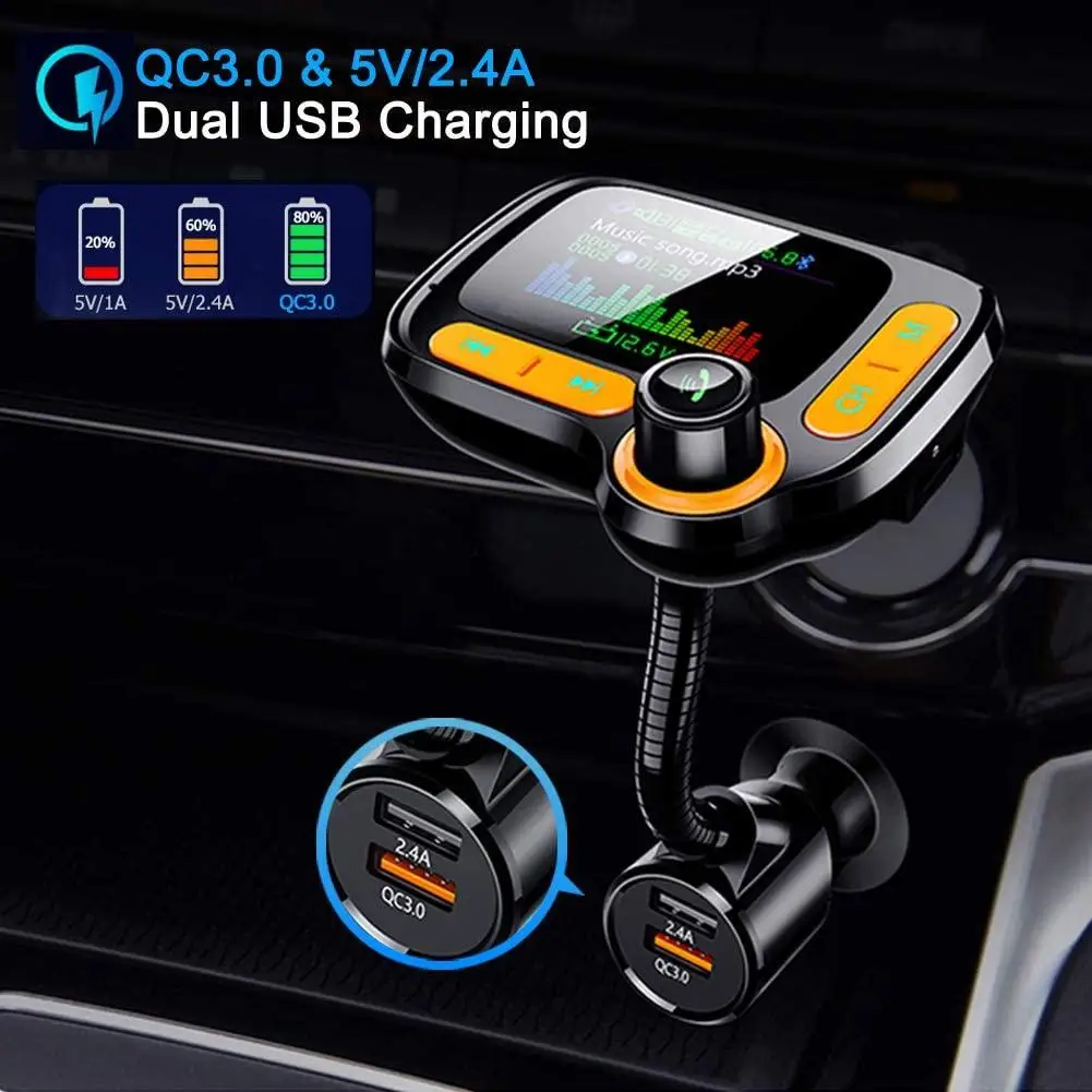 

Bluetooth-compatible 5.0 Fm Transmitter Car Mp3 Player Color Screen With Lyrics Display Wireless Fm Radio Adapter Qc3.0 Charger