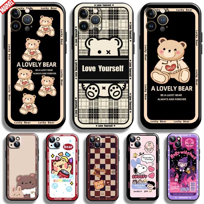 

Cartoon Cute Bear For Apple iPhone 13 12 11 Pro Max 12 13 Mini X XR XS Max SE 6 6S 7 8 Plus Phone Case Coque Liquid Silicon
