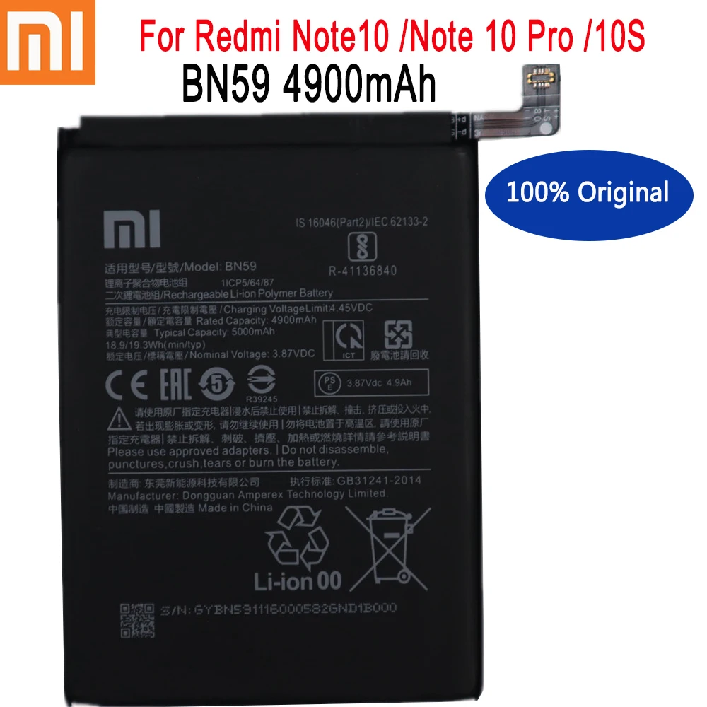 

New Xiaomi 100% Original High Quality BN59 4900mAh Original Battery For Redmi Note10 Note 10 Pro 10S Note 10pro Global