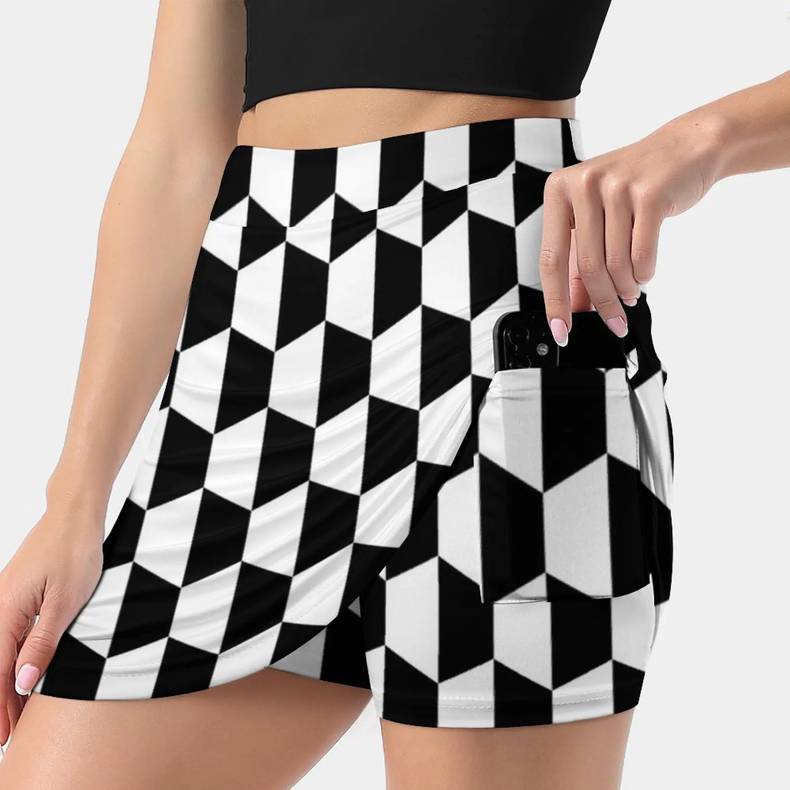 

Black And White Hexagons Women's skirt Mini Skirts A Line Skirt With Hide Pocket Checkered Honeycomb Hexagon Hexagonal Pattern
