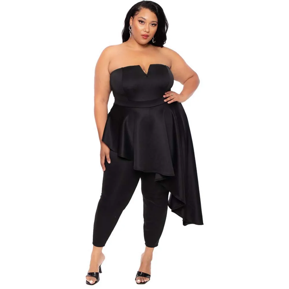 

Women Fashion Sleeveless V-Cut Ruffles Jumpsuits Solid Sexy Party Playsuit Spring Summer Strapless Loose Female One Piece Outfit