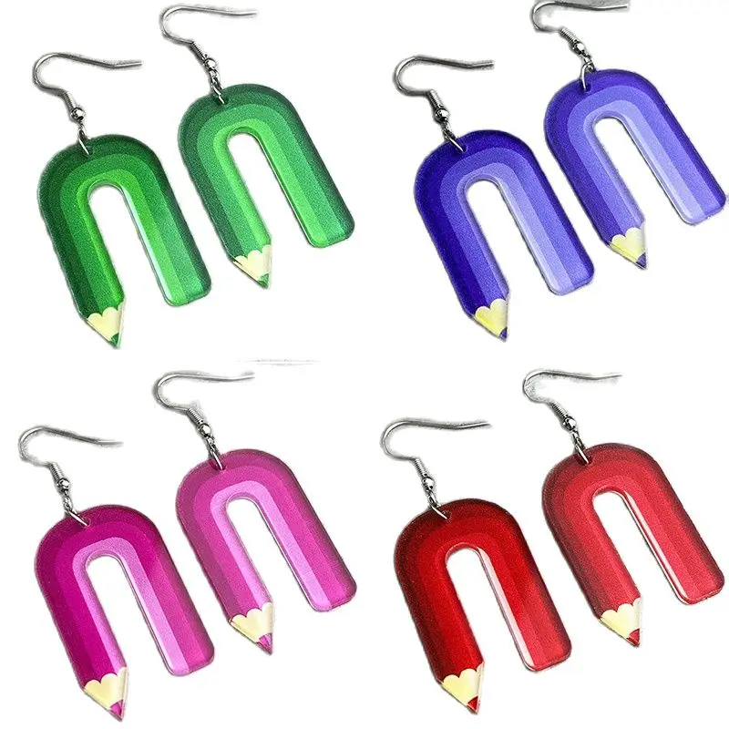 

Teacher Pencil Earrings Interesting School Theme Colorful Pen Art Teacher Student Earrings Season of graduation Opening Jewelry