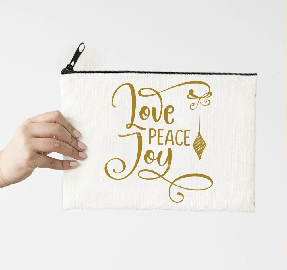 

Christmas Day Cosmetic Bag Print Pencil Pouch Cute Love Peace Joy Make Up Bag Merry Christmas Fashion Makeup Bags Canvas M