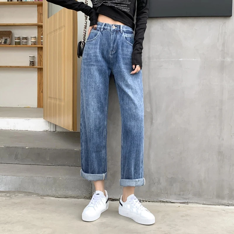 

Woman Jeans High Waist Clothes Wide Leg Denim Clothing Blue Streetwear Vintage Quality 2022 Fashion All-match Straight Pants