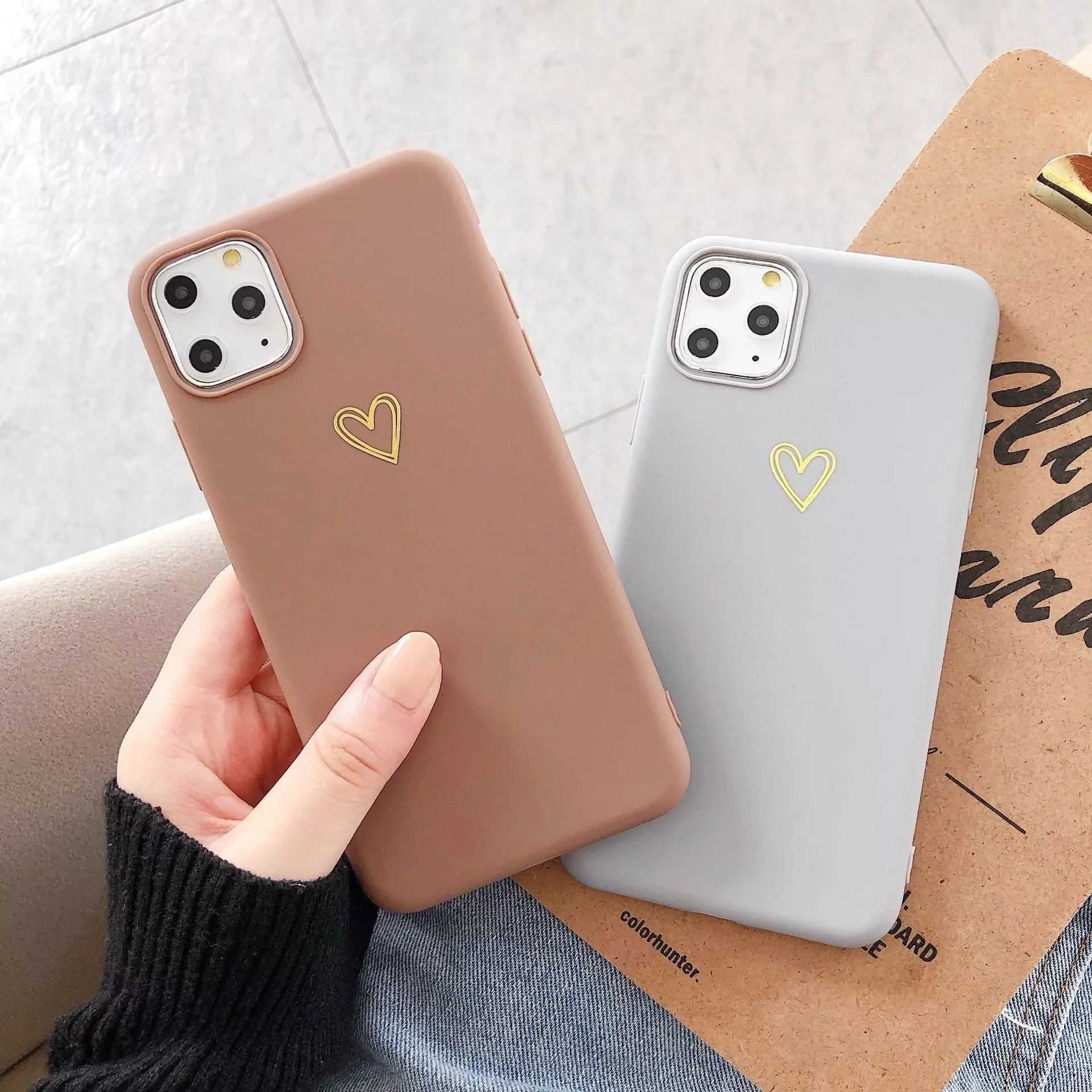 

iPhone 12 11 13 Pro Max 6 6s 7 8 Plus X XR XS SE 2020 Case Soft Heart-shaped Pattern Ultra-thin Silicone Protective Cover