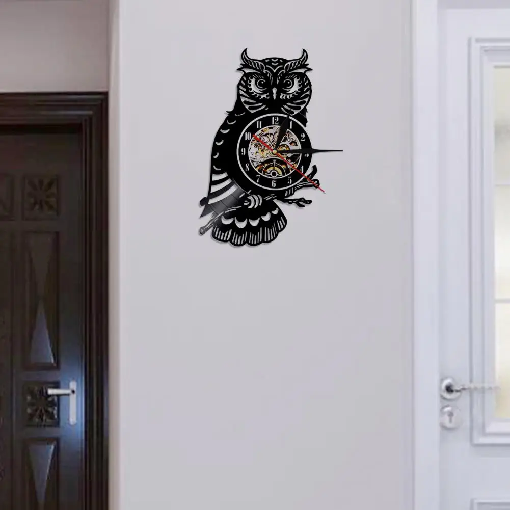 

Подвесные часы, модные настенные часы из переработанного материала с виниловой записью совы, настенные часы для домашнего декора, настенны...