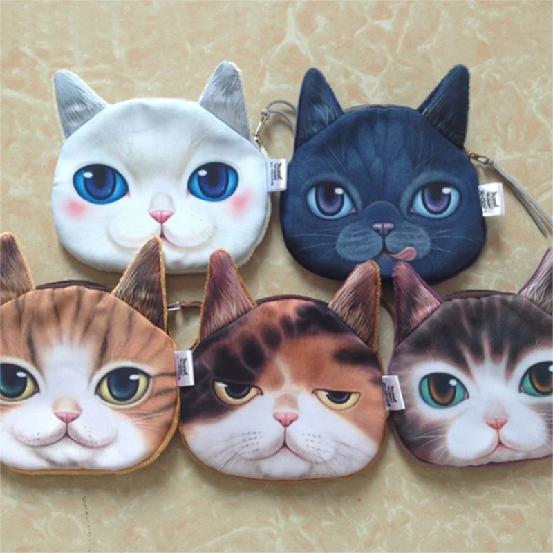 

3D Girl Wallet Bag Ladies Face Zipper Mini Cat Coin Purses Dog Children's Purse Plush Bolsa De Moeda Coins Pouch Monedero Gato