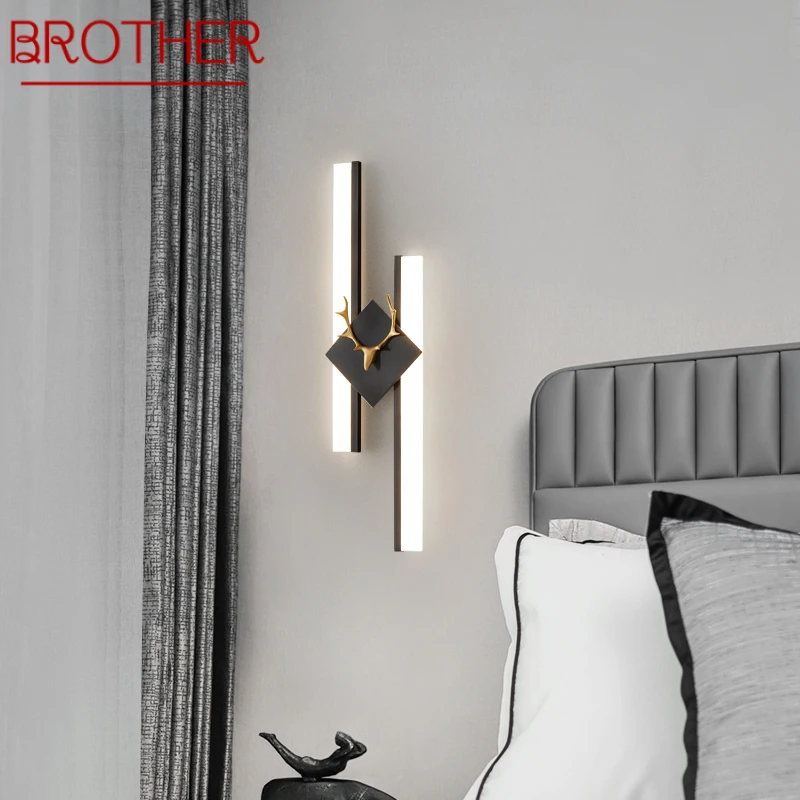 

BROTHER Nordic Brass Wall Lamp Creative Black Antlers Sconce Light Modern LED 3 Colors for Home Living Room Bedroom Decor
