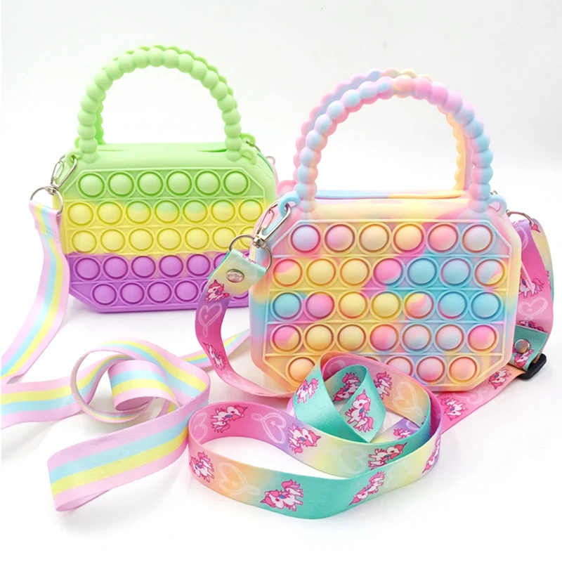 

Portable Fidget Toys Shoulder Bag Decompression Puzzle Silicone Bag Coin Purse For Girls Stress Relief Push It Bubble Toy Gift