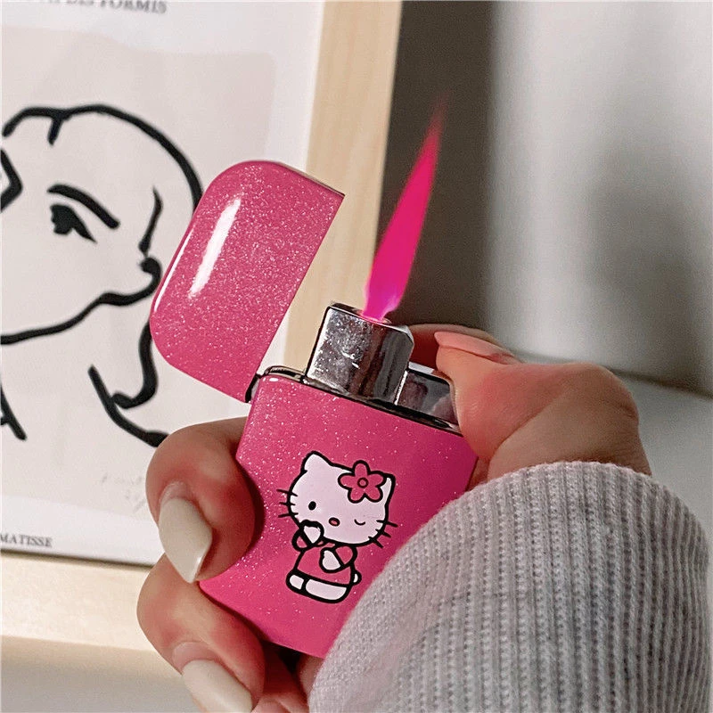 

Sanrio Hello Kitty Lighter Cartoon KT Cat Creative Igniter Windproof Pink Red Flame Lighters Accessorie Birthday Gifts Boy Girl