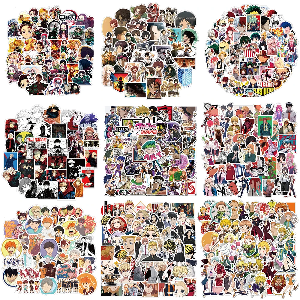 

50Pcs Anime Demon Slayer Attack on Titan Spy x Family Sticker Luggage Laptop Motorcycle Phone Notebook Guitar Waterproof Sticker