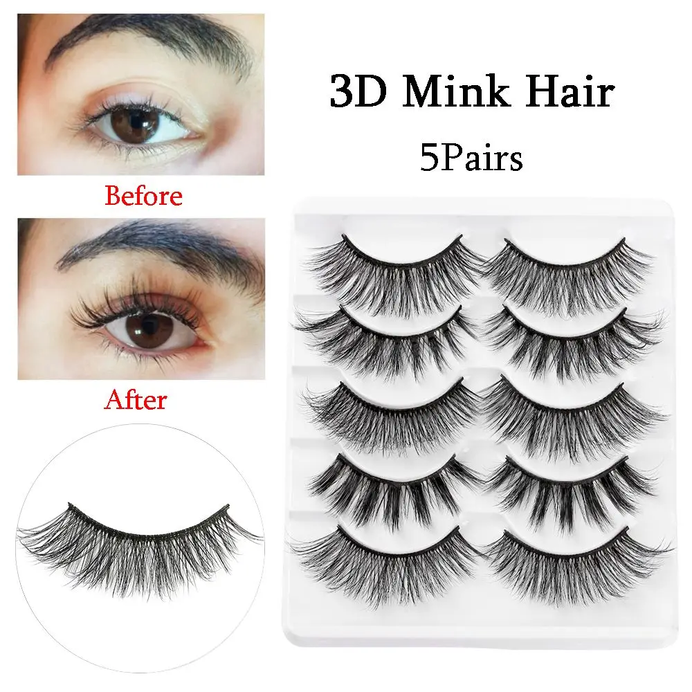 

5 Pairs Eye Makeup Tools Multilayer Wispy Fluffy Handmade Natural Long Thick Cross False Eyelashes 3D Faux Mink Hair