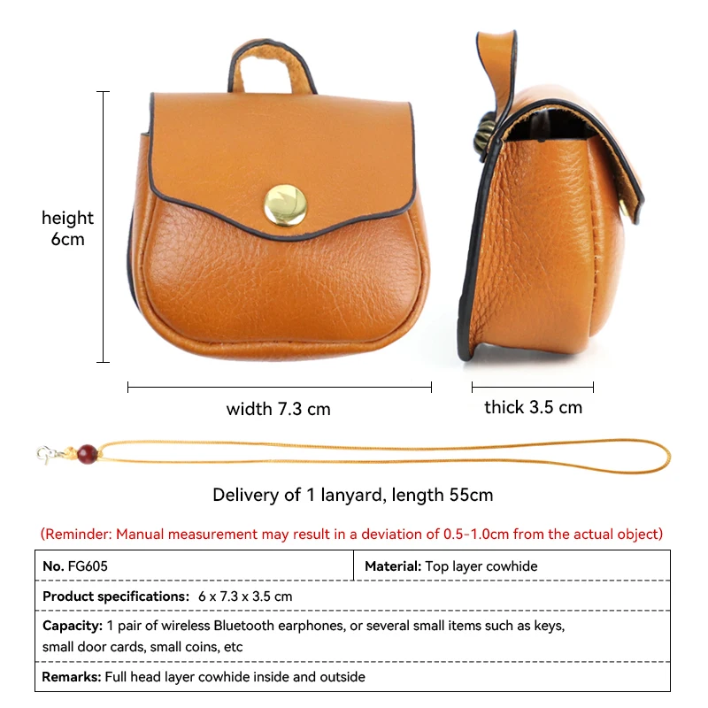 Мини-кошелек Для Монет Airpods С Ремешком Защитный Чехол Из Натуральной Кожи Ручной