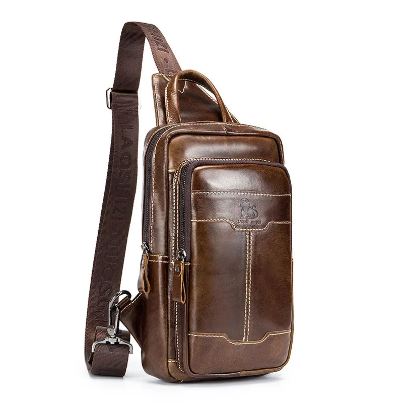

Men's Retro Top Layer Cowhide Genuine Leather Shoulder Bags Waterproof Crossbody Travel Sling Chest Bag Messenger Pack for Male