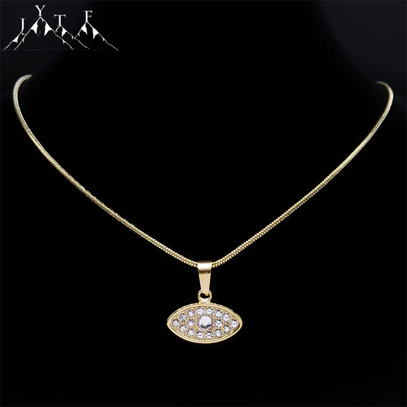 

Turkish Crystal Lucky Evil Eye Pendant Necklace for Women Fashion Stainless Steel Rhinestone Clavicle Necklaces Jewelry NA8S05