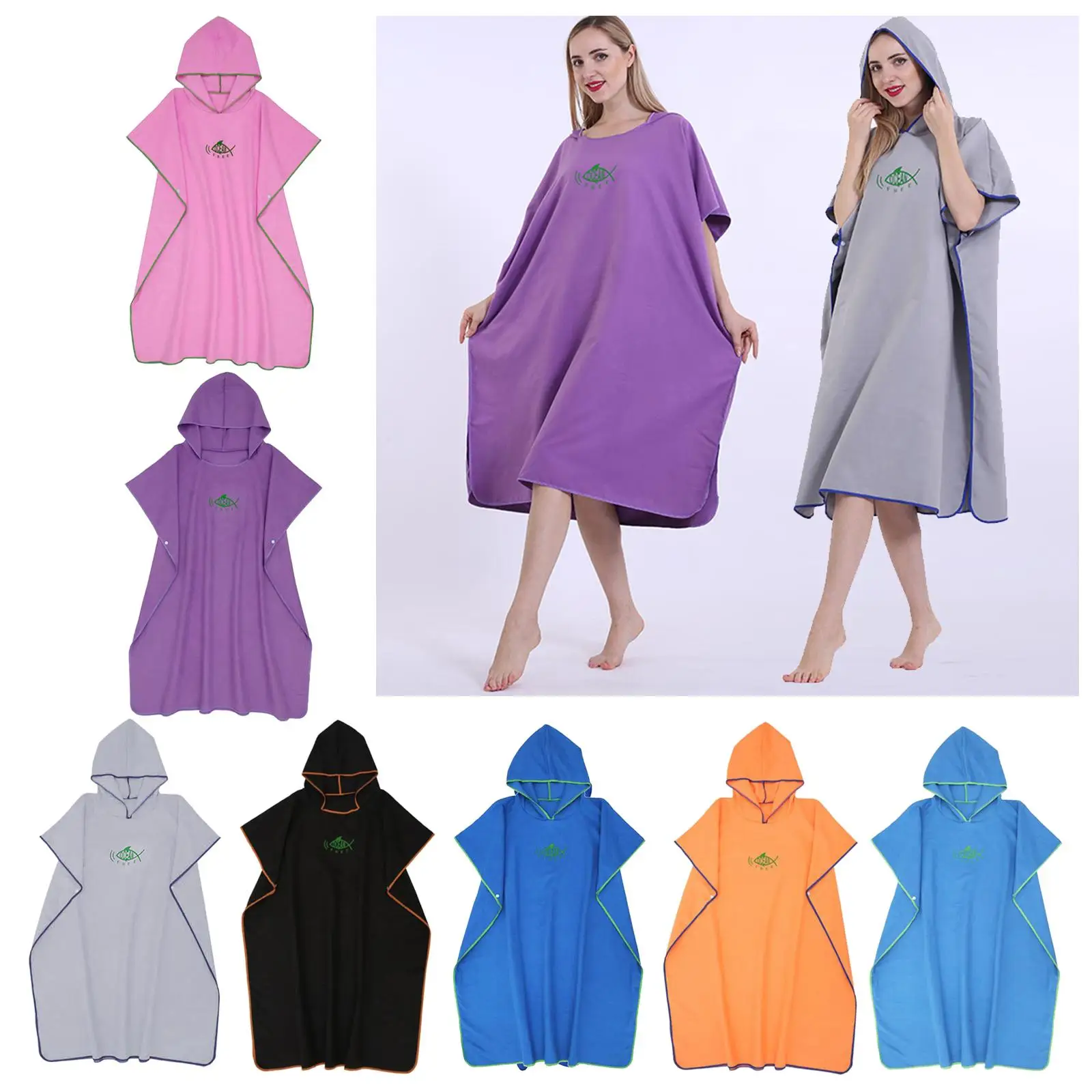 

110x90cm Surfing Changing Robe, Hooded Towel Poncho, Microfiber Wetsuit Beach Quick-Drying Poncho Swimming for Adults