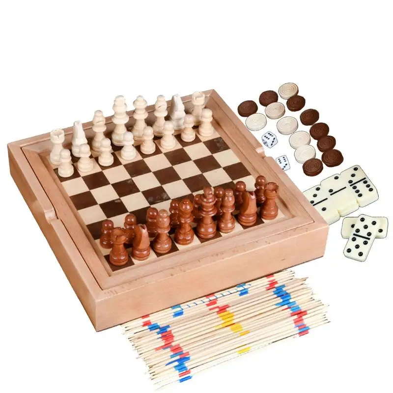 

Checkers Board Game Wooden Chess Set With Storage Drawer 5 In 1 Checkers Set With Storage Drawer Board Games For Kids And Adults