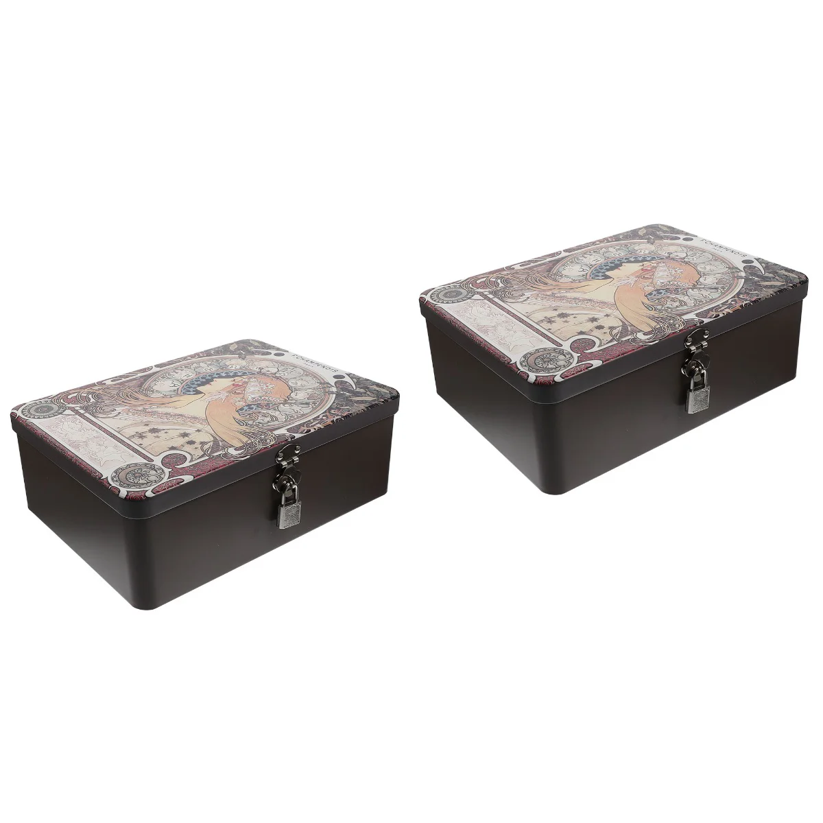 

Set of 2 Tinplate Storage Box Case Desktop Organizer Wedding Candy Tins Jewelry Small With Lids