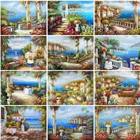 ruopoty diy pictures by number seaside house kits painting by numbers landscape hand painted paintings art drawing on canvas hom