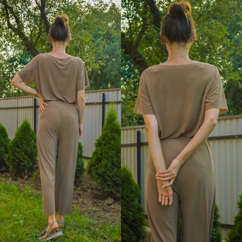 Summer Thin Cool Feeling Sleepwear for Women Short-sleeve Trousers Solid Color Loungewear Simple and Comfortable Pajamas Suit