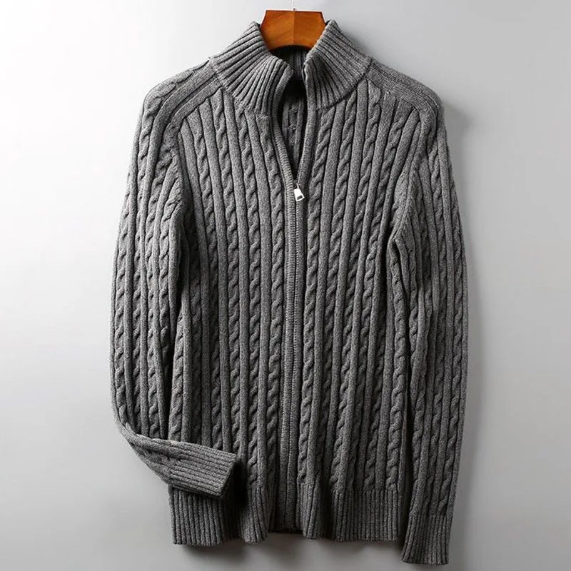 Мужской винтажный свитер на молнии повседневный облегающий короткий с витой