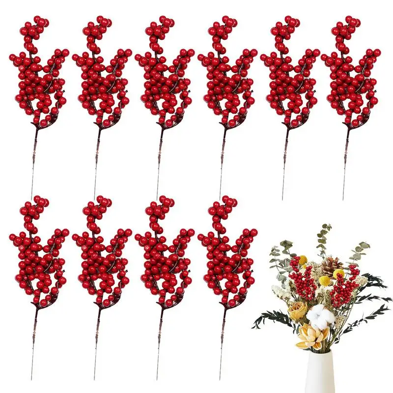 

Red Berry Bouquet Wedding Party Decor Christmas Decoration For Home Flower Branch 10Pcs Artificial Cherry Berries New Year 2022