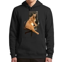 big floppa fleece hoodies funny meme cute cat animal graphic winter pullover long sleeves novelty gift for cat lovers