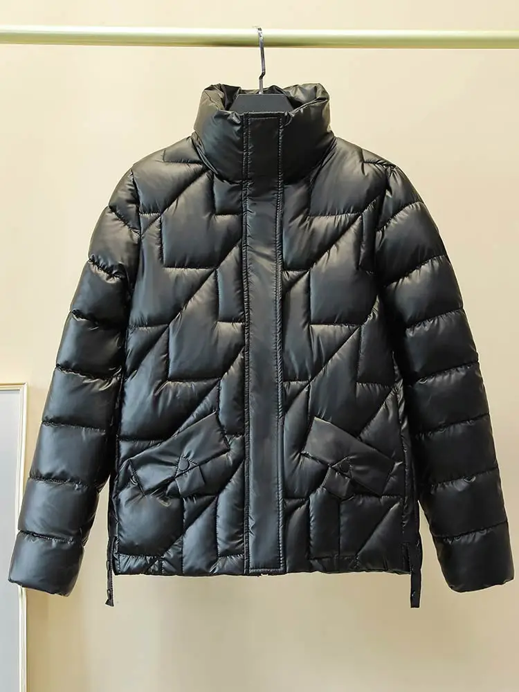 Vielleicht 2022 Glossy Winter Jacket Women Short Parkas Thicken Outerwear Solid Coats Female Winter Down Cotton Padded Jacket