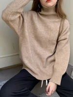 womens turtleneck sweater autumn winter korean fashion loose white long sleeve top solid color simple casual women pulovers